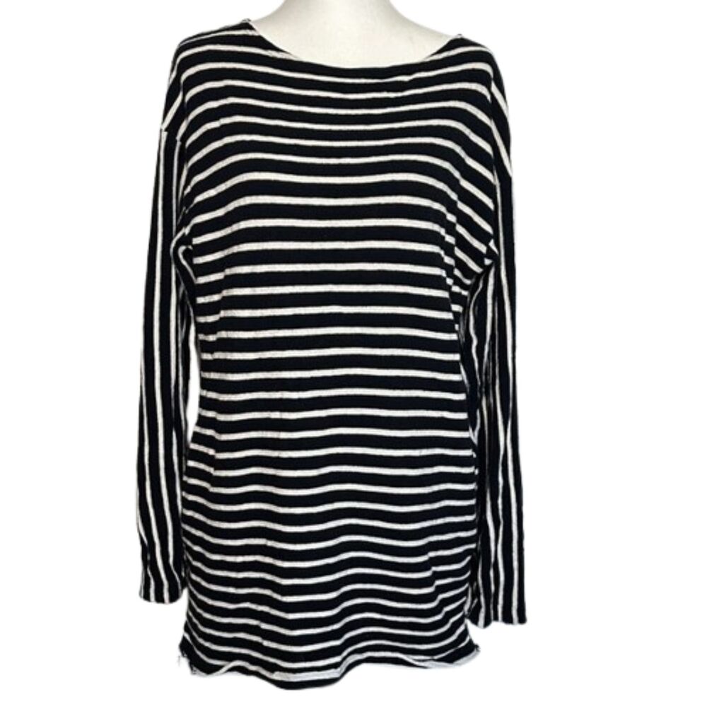 Intimately Free People Come On Over Striped Tunic Dress Womens Medium Boho Black